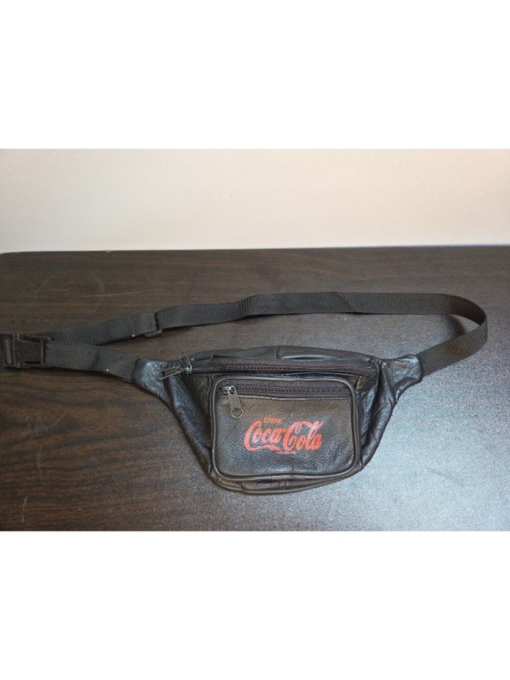 Coca Cola Fanny pack Small Black Adjustable Purse Genuine Leather Pakistan Y2K